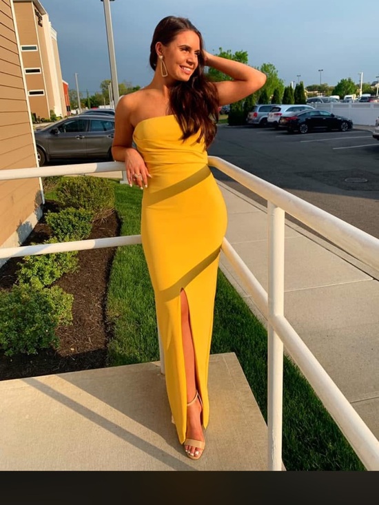 Dresses & Skirts - Strapless Yellow Evening Gown with Front Slit